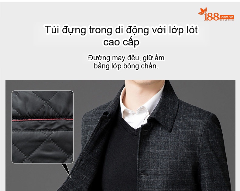 Áo Khoác Nam Trung Niên Thu Đông Dáng Ôm Ngắn Vải Lông Thỏ Họa Tiết Kẻ Sọc Thời Trang Màu Xám chi tiết 13