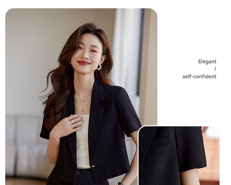 Áo Blazer Nữ Tay Ngắn Dáng Croptop Phong Cách Công Sở Màu Be, Đen, Trắng chi tiết 20