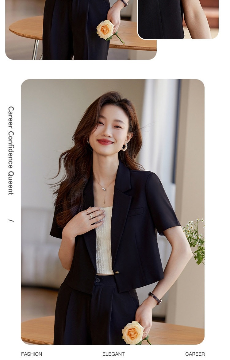 Áo Blazer Nữ Tay Ngắn Dáng Croptop Phong Cách Công Sở Màu Be, Đen, Trắng chi tiết 21