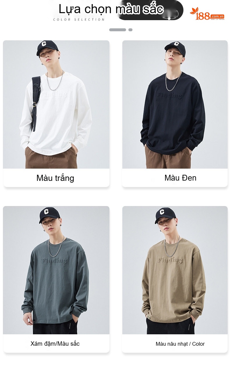 Áo Thun Tay Dài Nam Cotton Dày Dặn Cổ Tròn In Chữ Form Rộng Màu Trắng, Đen, Xám, Nâu chi tiết 5