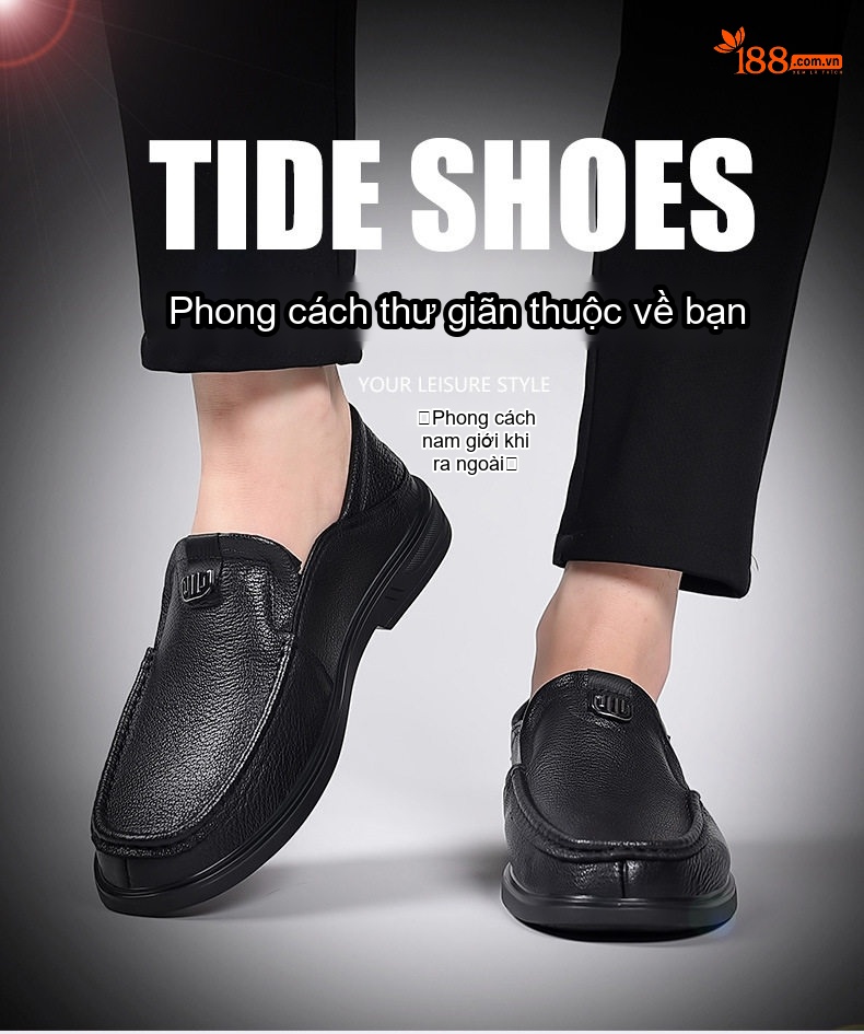Giày Lười Nam Da Cừu Chiều Cao Đế Khoảng 3cm Màu Đen, Nâu chi tiết 1