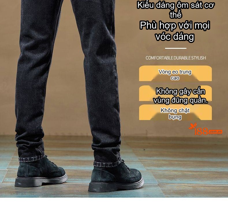 Quần Jean Nam Ống Đứng Co Giãn Mềm Mại Lót Lông Cừu Dày Dặn Màu Đen, Xanh chi tiết 8