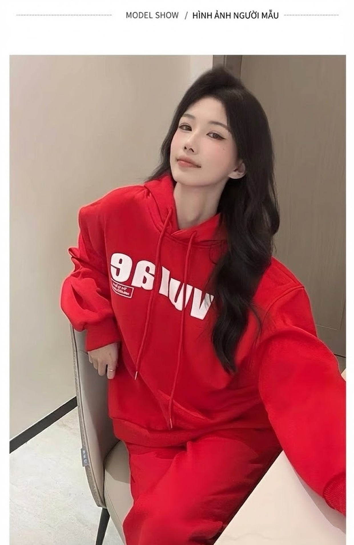 Bộ Đồ Nỉ Hoodie Nữ Phong Cách Tiểu Thư Thời Trang Trẻ Trung Lót Lông Màu Đỏ chi tiết 6