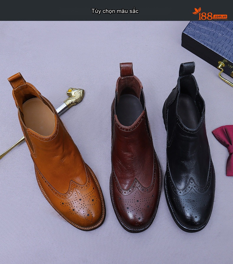 Boot Nam Cao Cổ Da Bóng Khóa Kéo Bên Hông Chiều Cao Đế Khoảng 3cm Màu Nâu, Đen chi tiết 2