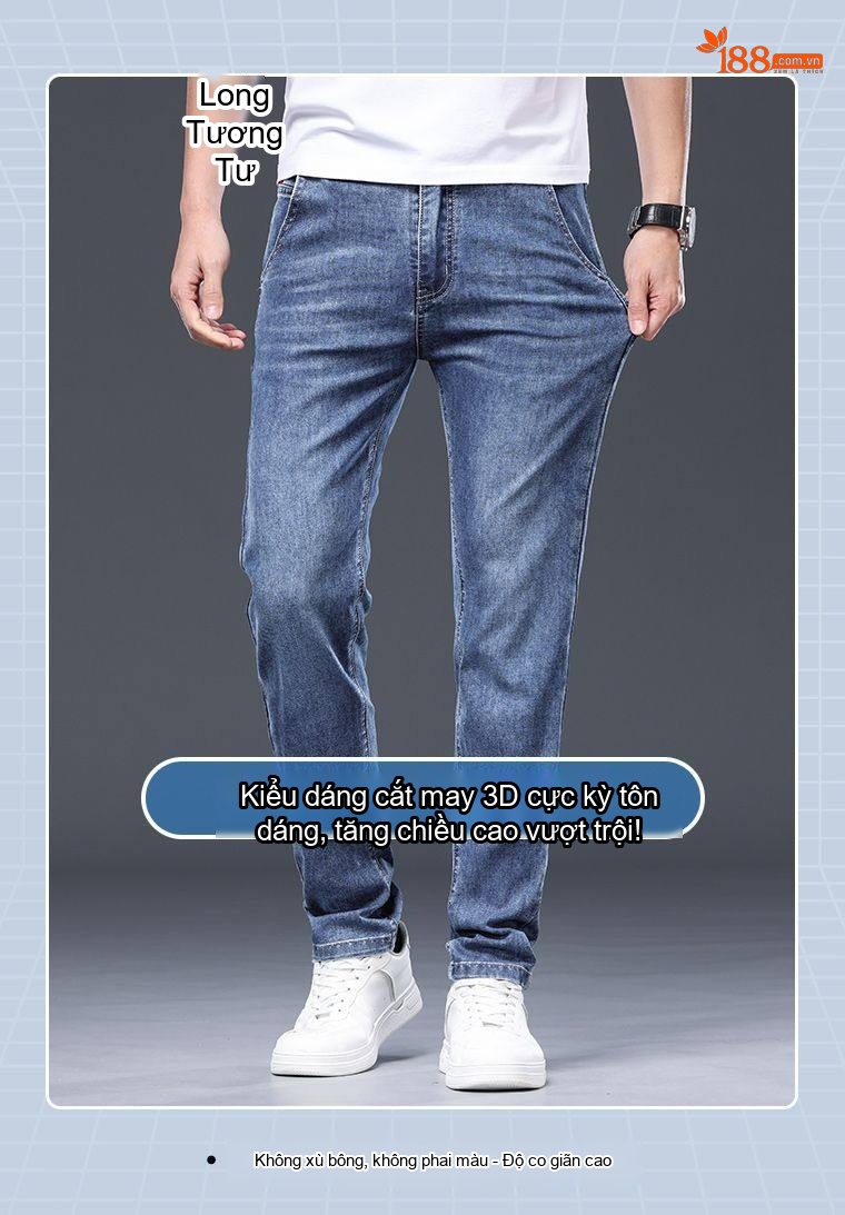 Quần Jean Nam Ống Đứng Co Giãn Màu Xanh Mờ, Xanh Đậm, Xám chi tiết 6