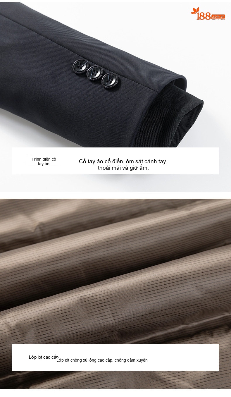 Áo Khoác Nam Trung Niên Milk Silk Dày Dặn Lót Lông Vũ Trắng Tháo Rời Màu Đen, Xám chi tiết 18