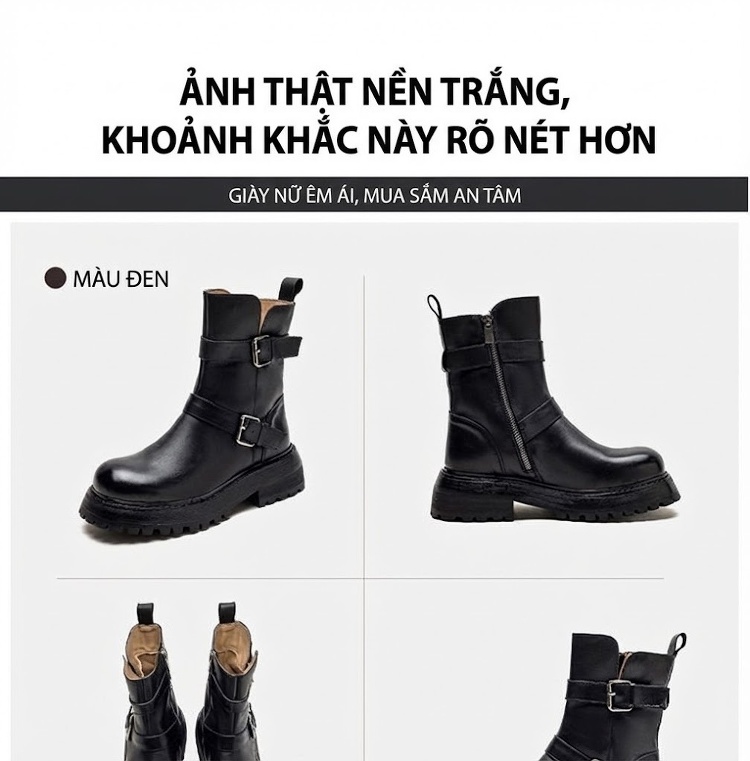 Boot Nữ Da Bò Cổ Lửng Phong Cách Anh Chiều Cao Đế Khoảng 4cm Màu Nâu, Đen chi tiết 13