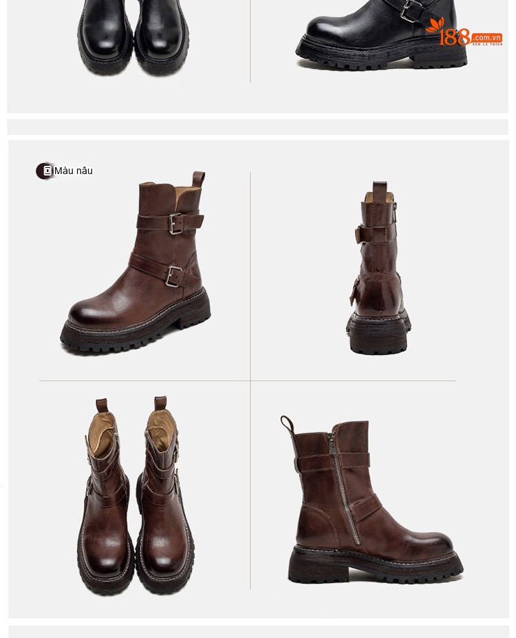 Boot Nữ Da Bò Cổ Lửng Phong Cách Anh Chiều Cao Đế Khoảng 4cm Màu Nâu, Đen chi tiết 14