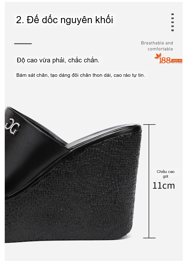 Dép Xuồng Nữ Hở Mũi Da Bóng Chiều Cao Đế 11cm Màu Đen, Đỏ, Trắng, Vàng... chi tiết 8