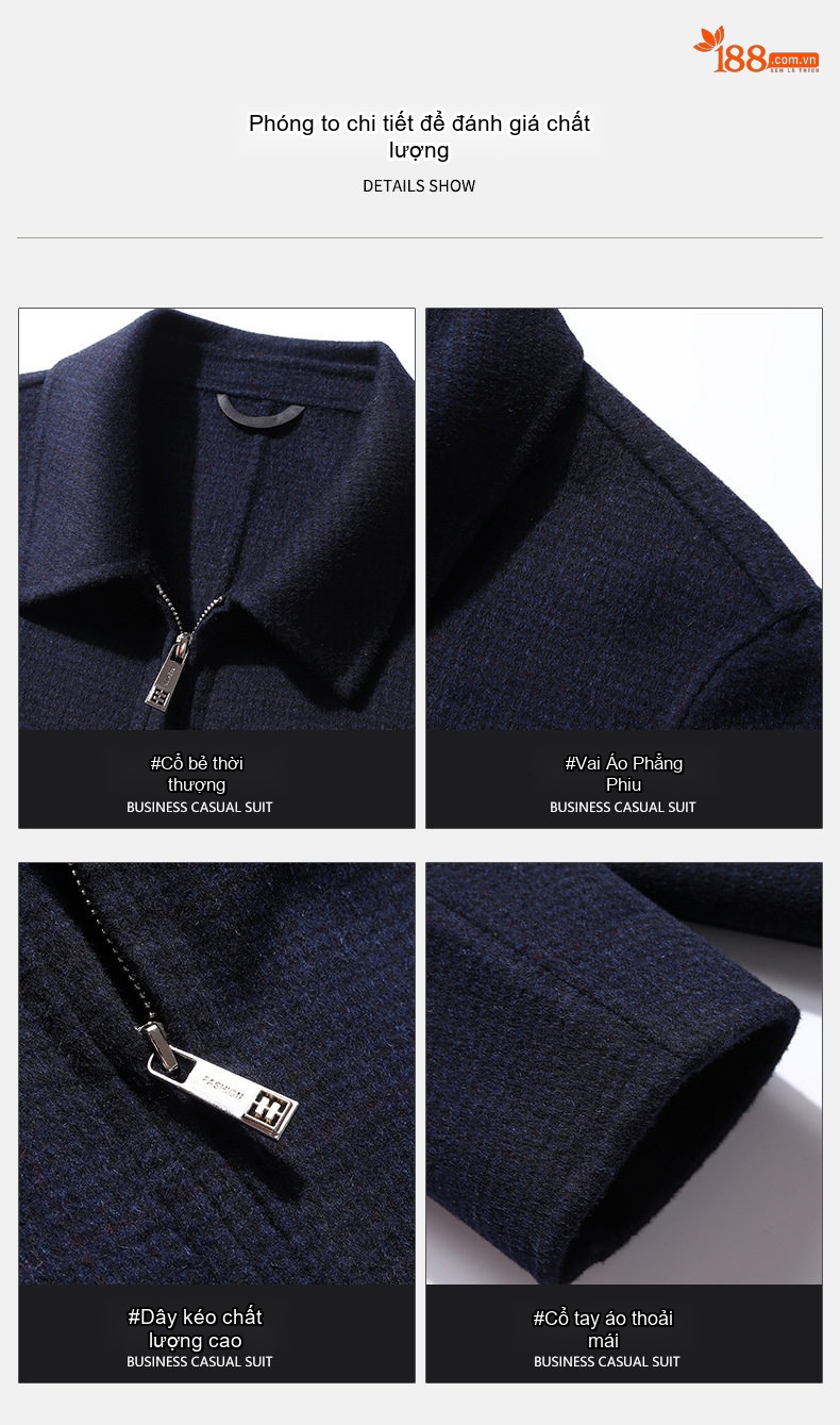 Áo Khoác Nam Hai Mặt Nỉ Lông Cừu Cổ Bẻ Dáng Bomber Màu Xanh Navy chi tiết 23