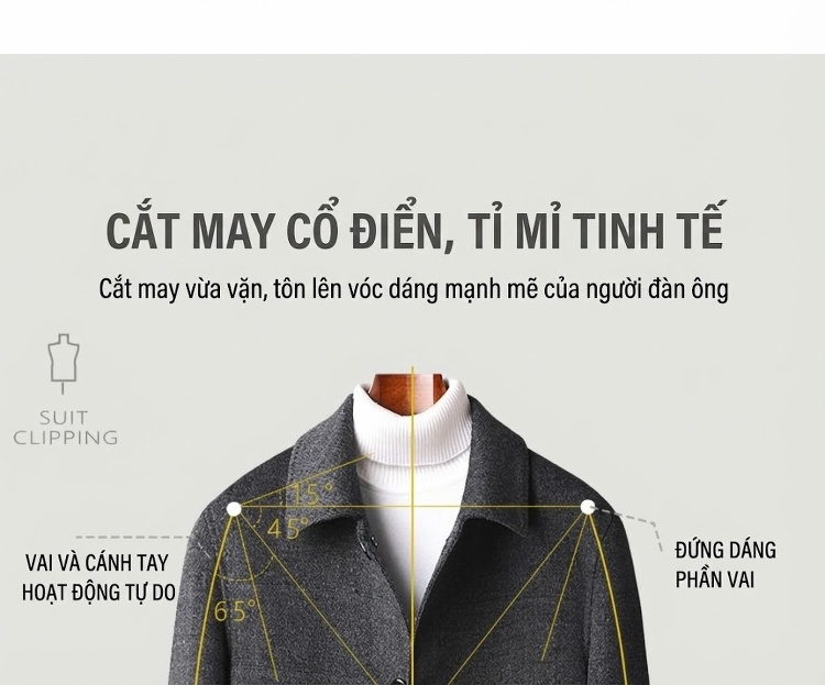 Áo Khoác Dạ Nam Lông Vũ Tháo Rời Hai Mặt Áo Khoác Lông Cừu Dáng Dài Màu Xám chi tiết 24