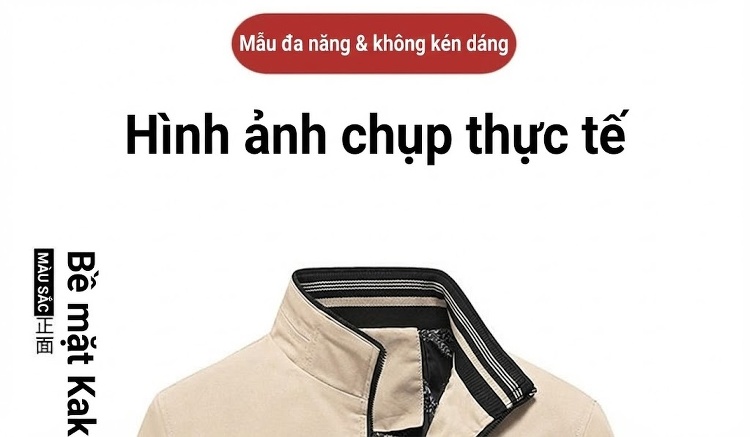 Áo Khoác Bomber Nam Cotton Dáng Đứng Cổ Tay Bo Chun Thu Đông Màu Be, Đen, Vàng Nâu chi tiết 13