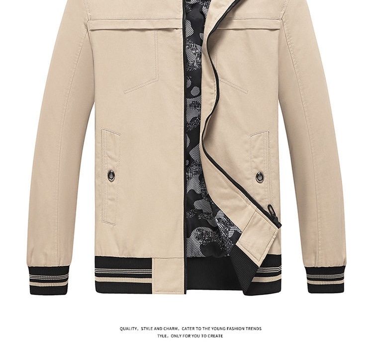 Áo Khoác Bomber Nam Cotton Dáng Đứng Cổ Tay Bo Chun Thu Đông Màu Be, Đen, Vàng Nâu chi tiết 14
