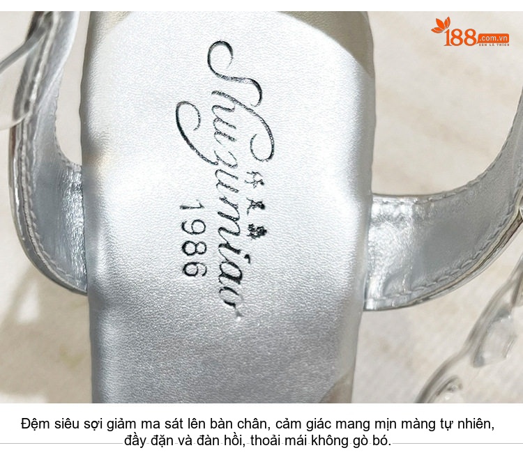 Giày Sandal Cao Gót Nữ Da Bóng Quai Trong Đính Đá Gót Cao 11cm Màu Đen, Trắng chi tiết 4