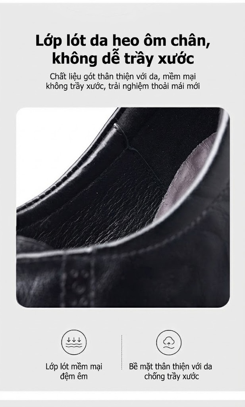 Giày Tây Buộc Dây Nam Da Bò Chiều Cao Đế Khoảng 4cm Màu Đen chi tiết 7
