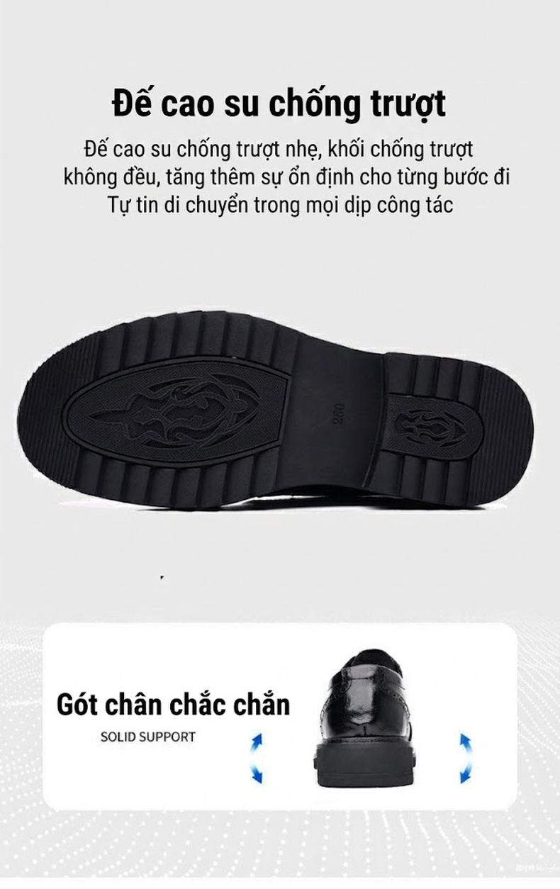 Giày Tây Buộc Dây Nam Da Bò Chiều Cao Đế Khoảng 4cm Màu Đen chi tiết 8
