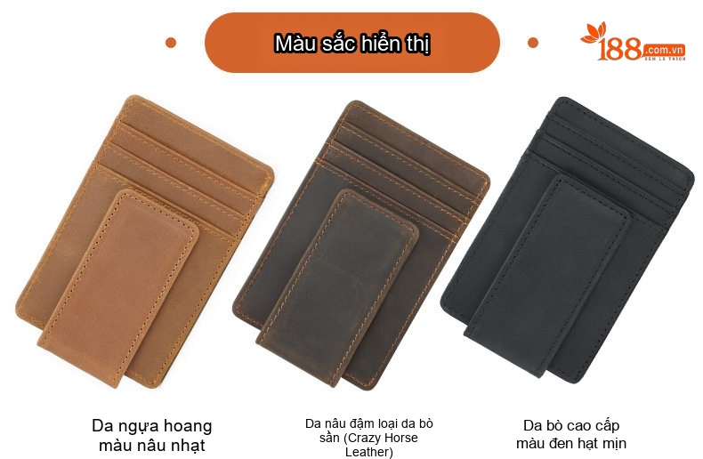 Ví Da Bò Ngắn RFID Chống Trộm Có Kẹp Tiền Màu Nâu, Đen chi tiết 1