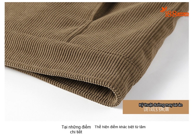 Áo Khoác Bông Nam Dáng Rộng Cổ Bẻ Lót Lông Cừu Non Vải Cotton Gân Màu Đen, Xanh Rêu, Nâu chi tiết 29