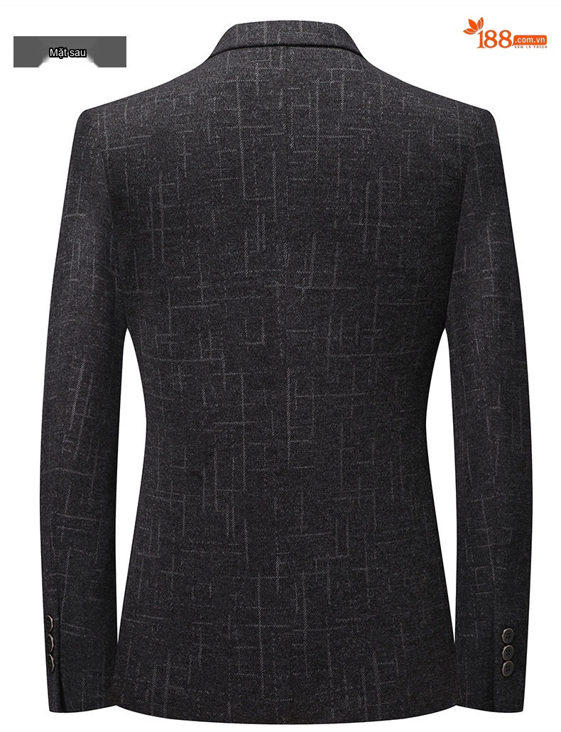 Áo Vest/Blazer Nam Kẻ Caro Co Giãn Chống Nhăn Dáng Ôm Màu Xám Đen chi tiết 10