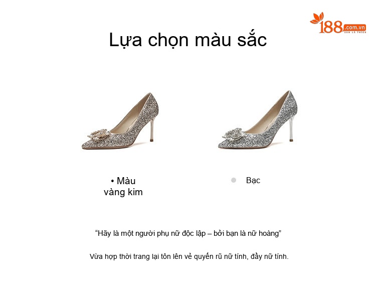 Giày Cao Gót Nữ Mũi Nhọn Đính Đá Chiều Cao Đế 6cm Màu Bạc chi tiết 3