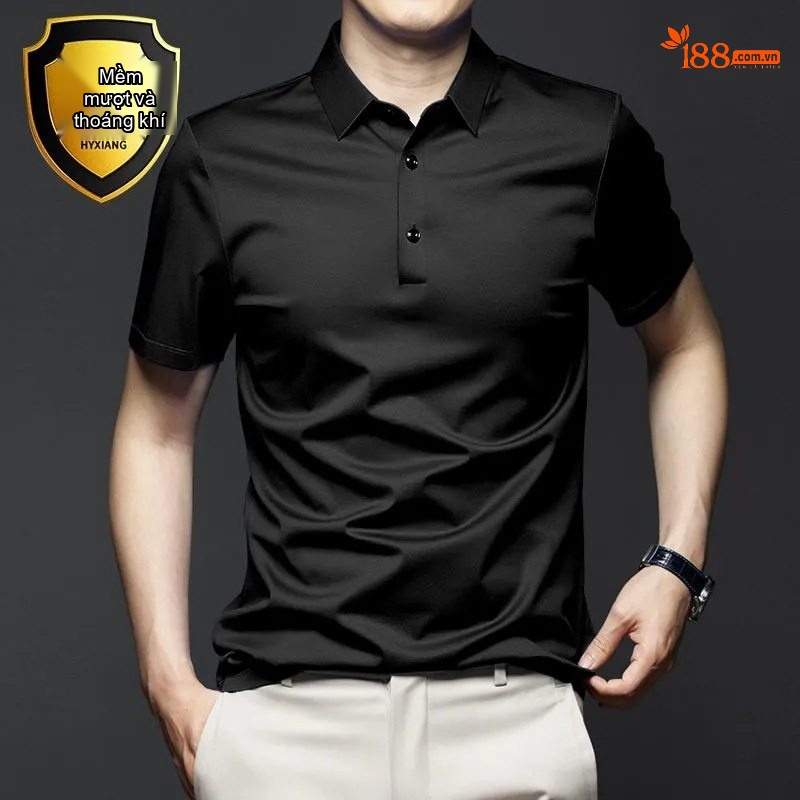 Áo Polo Nam Ngắn Tay Modal Lụa Băng Cao Cấp Cổ Bẻ Phong Cách Doanh Nhân Màu Đen, Xám