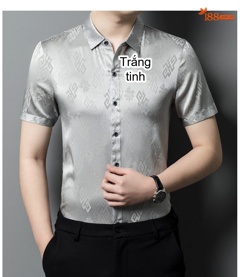 Áo Sơ Mi Tay Ngắn Nam Lụa Tơ Tằm Cao Cấp Mềm Mịn Thoáng Mát Màu Xám, Xanh Navy chi tiết 14