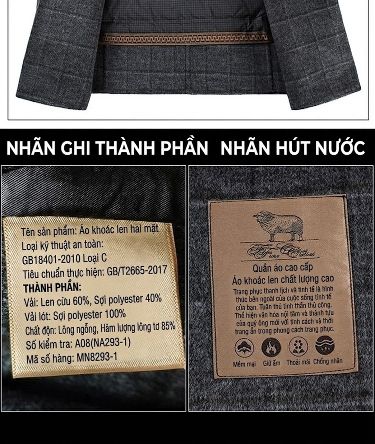 Áo Khoác Dạ Nam Hai Mặt Lông Cừu Dáng Dài Trung Niên Phong Cách Công Sở Màu Xám chi tiết 23