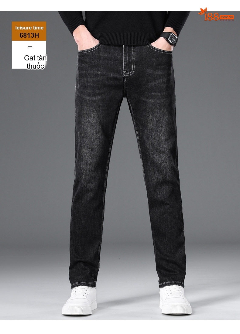 Quần Jean Nam Ống Đứng Co Giãn Ôm Dáng Phong Cách Casual Màu Xanh Đậm, Đen chi tiết 14