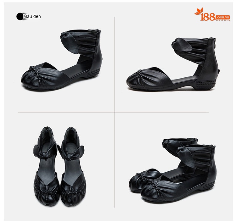 Dép Sandal Nữ Hở Mũi Quai Cổ Chân Da Mềm Đế Cao 3cm - 4cm Màu Đen, Nâu chi tiết 17