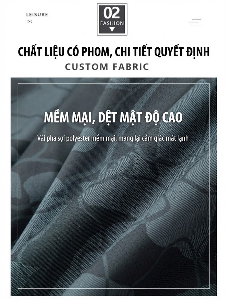 Áo Sơ Mi Tay Ngắn Nam Họa Tiết Hoa Lá Lụa Băng Mát Mẻ Thoáng Khí Màu Xám Đen chi tiết 7