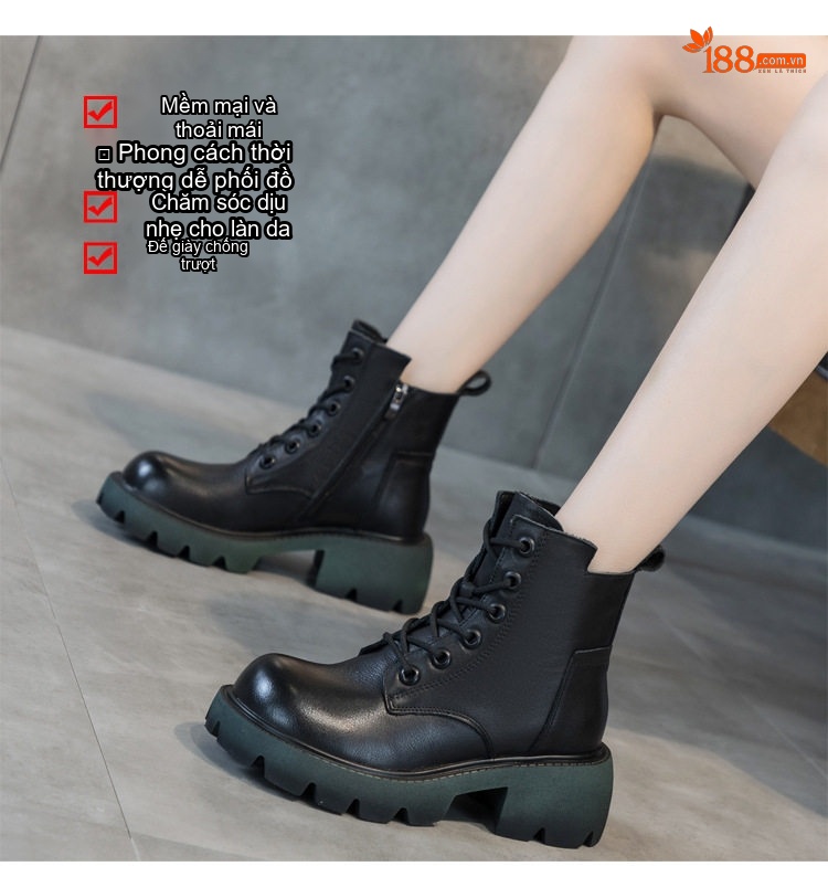 Boot Martin Nữ Da Bò Đế Dày Chiều Cao Đế Khoảng 5cm Màu Đen, Nâu chi tiết 5