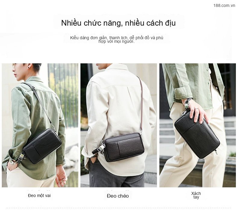 Túi Đeo Chéo/Túi Xách Tay Nam Nhiều Ngăn Phong Cách Doanh Nhân Da Bóng Màu Đen, Nâu chi tiết 12