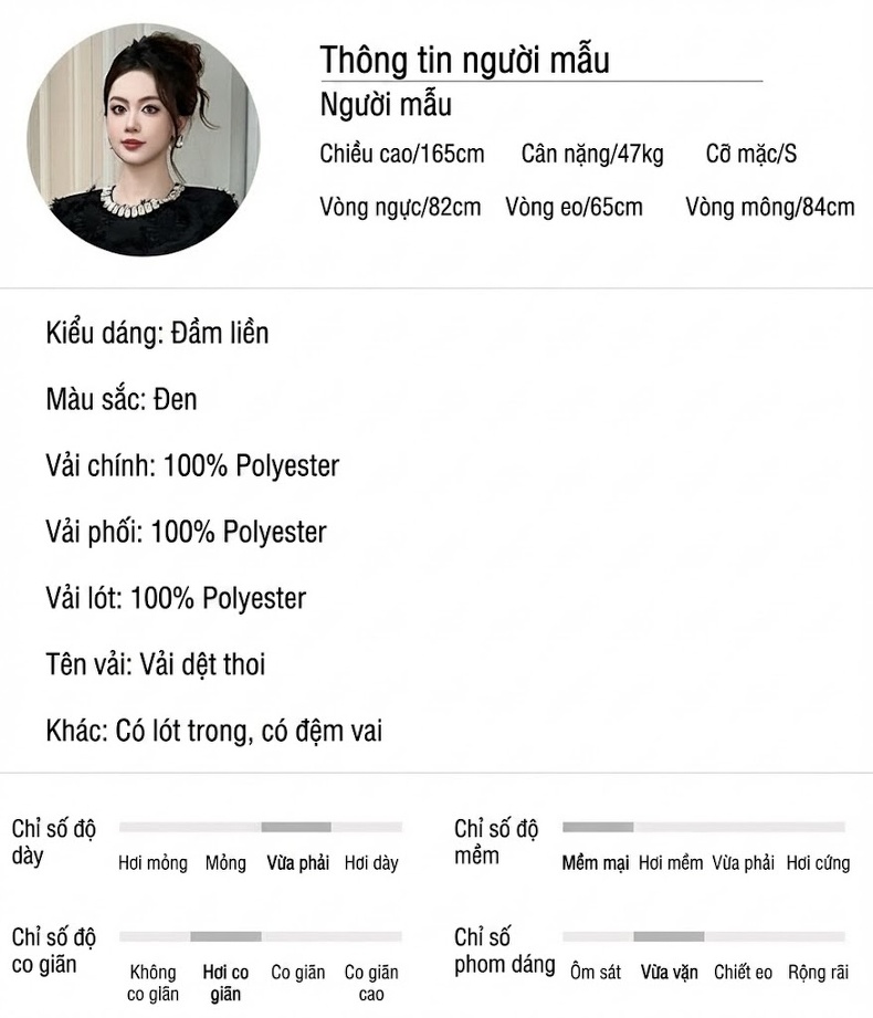 Đầm Dự Tiệc Nữ Thu Đông Dáng Xòe Chiết Eo Màu Đen chi tiết 2