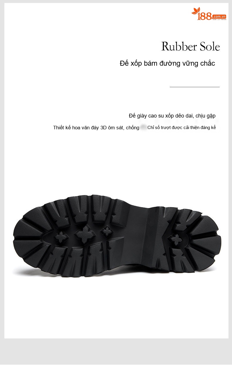Giày Boot Martin Nam Da Bò Cổ Lửng Khóa Kéo Phong Cách Anh Chiều Cao Đế Khoảng 4cm Màu Nâu, Đen chi tiết 12