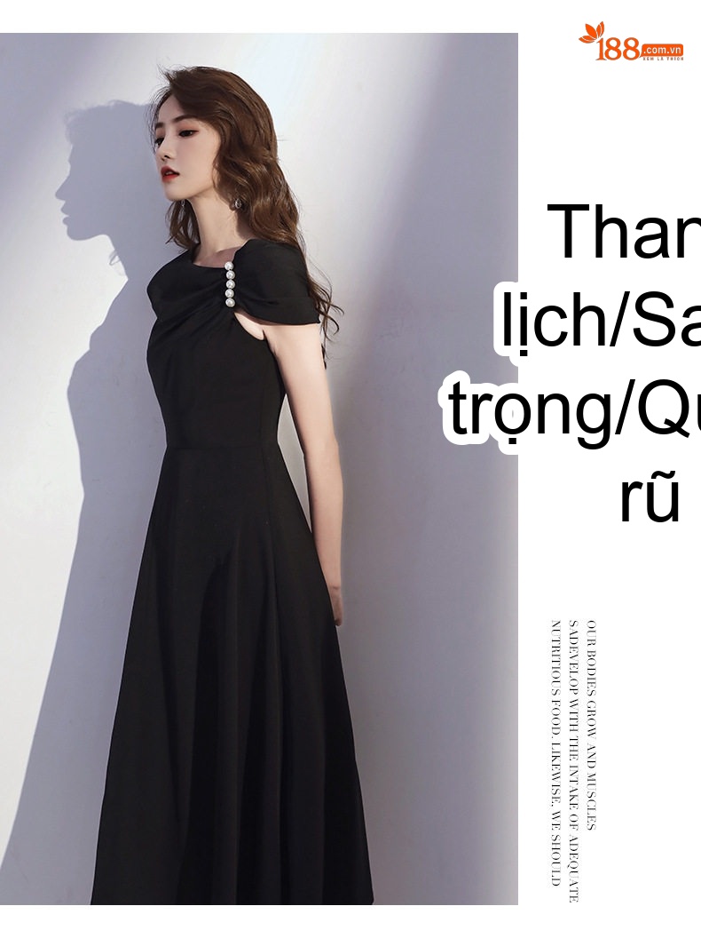 Váy Dự Tiệc Nữ Phong Cách Pháp Cổ Điển Màu Đen, Đỏ, Xanh chi tiết 15