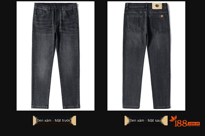 Quần Jean Nam Dáng Suông Vải Cotton Co Giãn Màu Đen Khói chi tiết 12