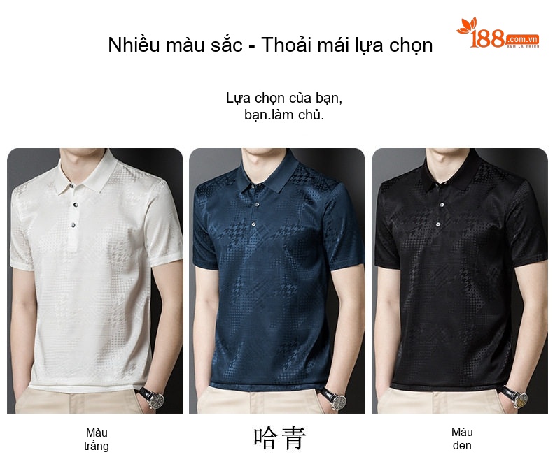 Áo Polo Nam Tay Ngắn Lụa Tơ Tằm Trung Niên Form Rộng Thoải Mái Màu Đen, Trắng, Xanh Navy chi tiết 7