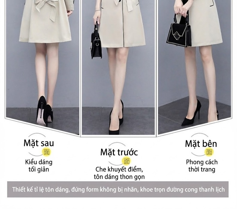 Áo Khoác Mangto Nữ Dáng Dài Thắt Eo Phong Cách Anh Quốc Thanh Lịch Màu Be, Hồng, Xanh chi tiết 6