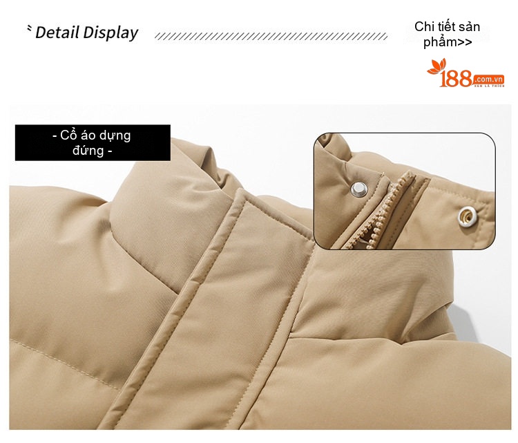 Áo Khoác Cotton Nam Nữ Dáng Rộng Cổ Trụ Chống Thấm Nước Mùa Đông Màu Xám Đậm, Tím, Đỏ, Xanh Lá... chi tiết 57