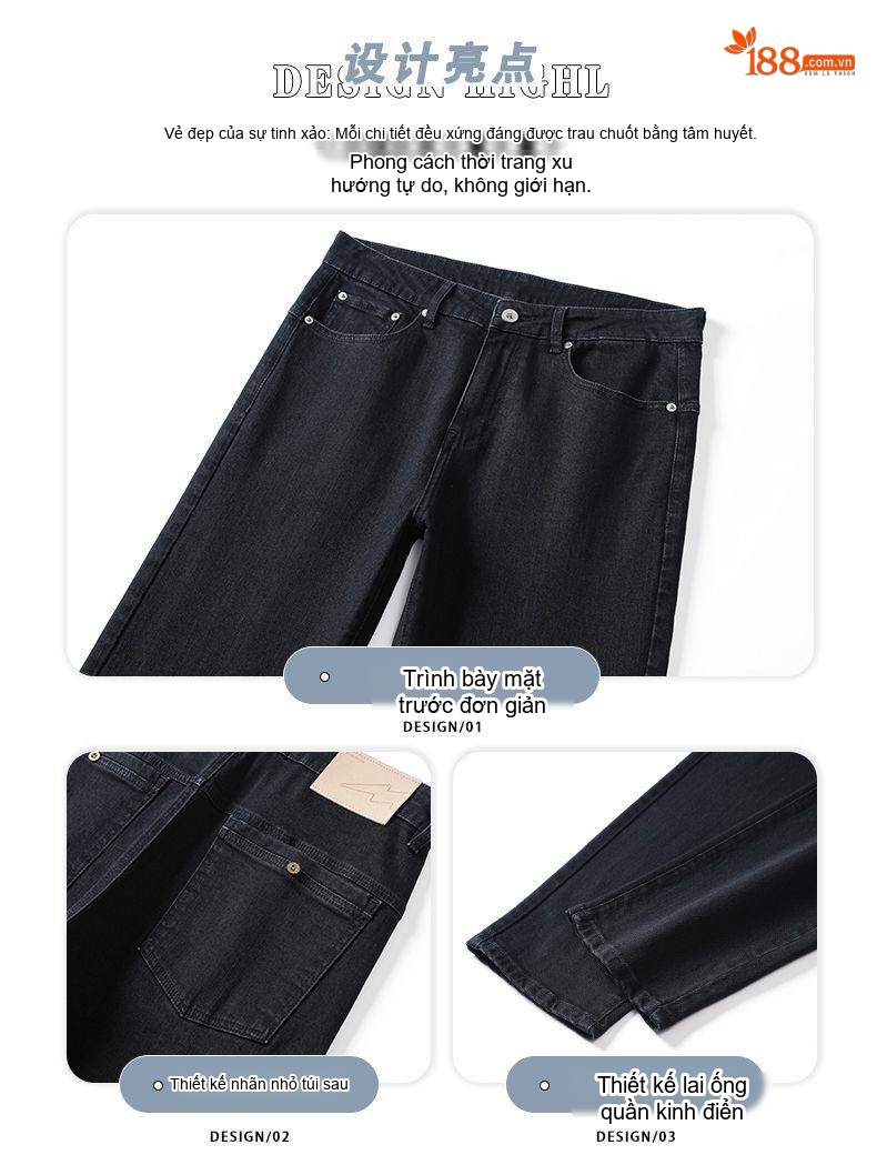 Quần Jean Nam Ống Đứng Cotton Co Giãn Nhẹ Phong Cách Casual Màu Xám Đen chi tiết 16