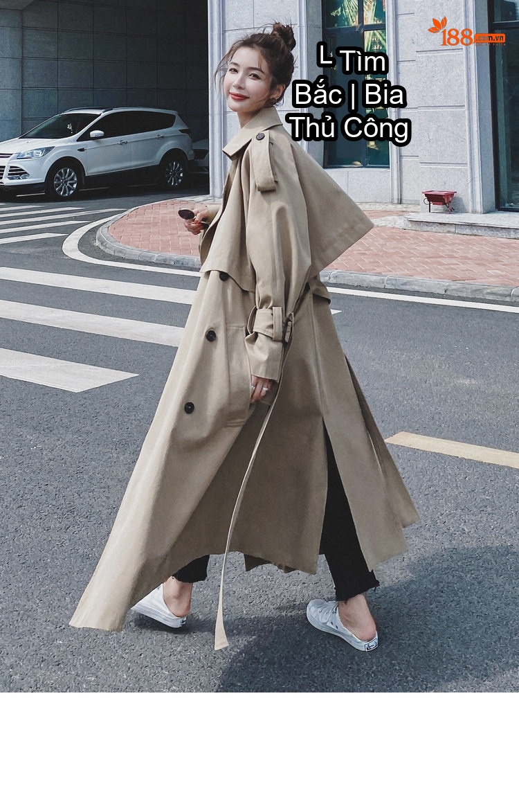 Áo Khoác Trench Coat Nữ Dáng Dài Phong Cách Hàn Quốc Màu Be chi tiết 34