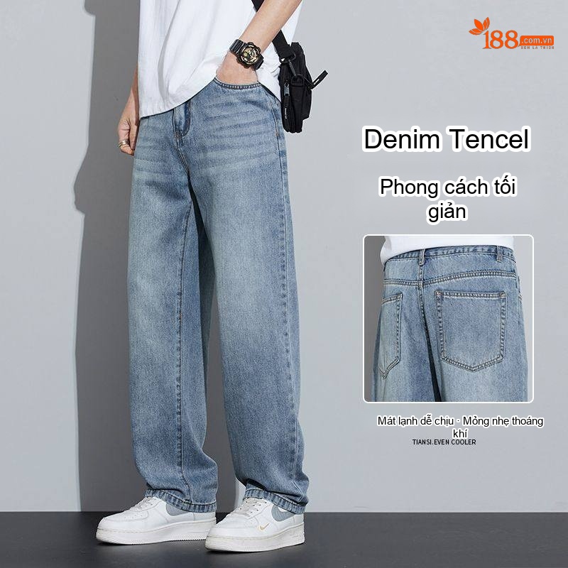 Quần Jean Nam Lyocell Ống Rộng Dáng Suông Thời Trang