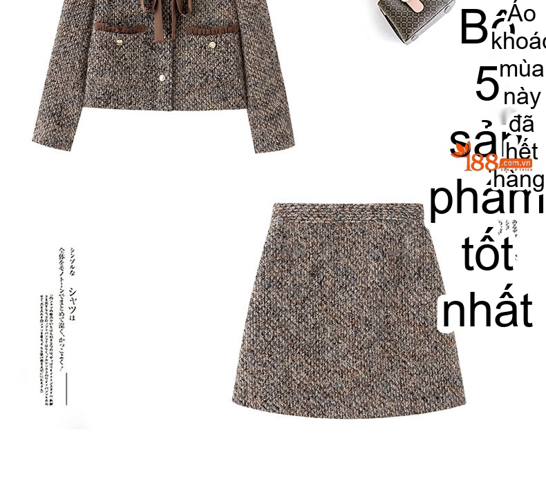 Set Áo Khoác Lông Và Chân Váy Ngắn Phong Cách Tiểu Thư Thanh Lịch Màu Nâu chi tiết 8