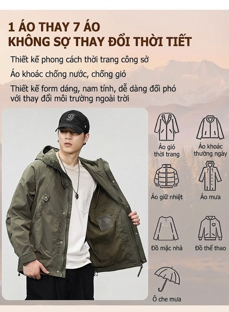 Áo khoác gió nam có mũ trùm đầu chống nước phong cách thời trang chi tiết 4