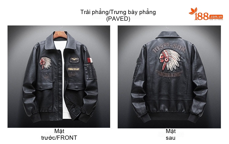 Áo Khoác Bomber Nam Da PU Thêu Hình Phong Cách Hàn Quốc Màu Đen chi tiết 3