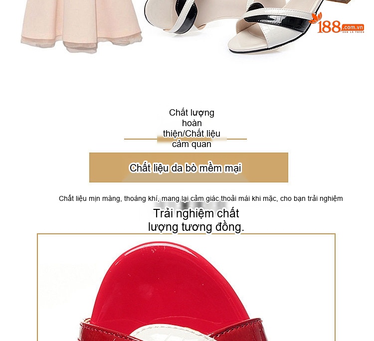 Giày Sandal Cao Gót Nữ Quai Ngang Phối Màu Da Bóng Gót Cao 7cm - 8cm Màu Đỏ, Trắng, Đen chi tiết 7