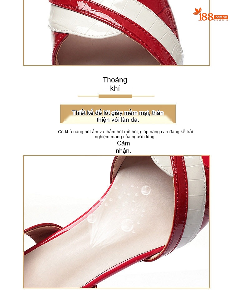 Giày Sandal Cao Gót Nữ Quai Ngang Phối Màu Da Bóng Gót Cao 7cm - 8cm Màu Đỏ, Trắng, Đen chi tiết 8