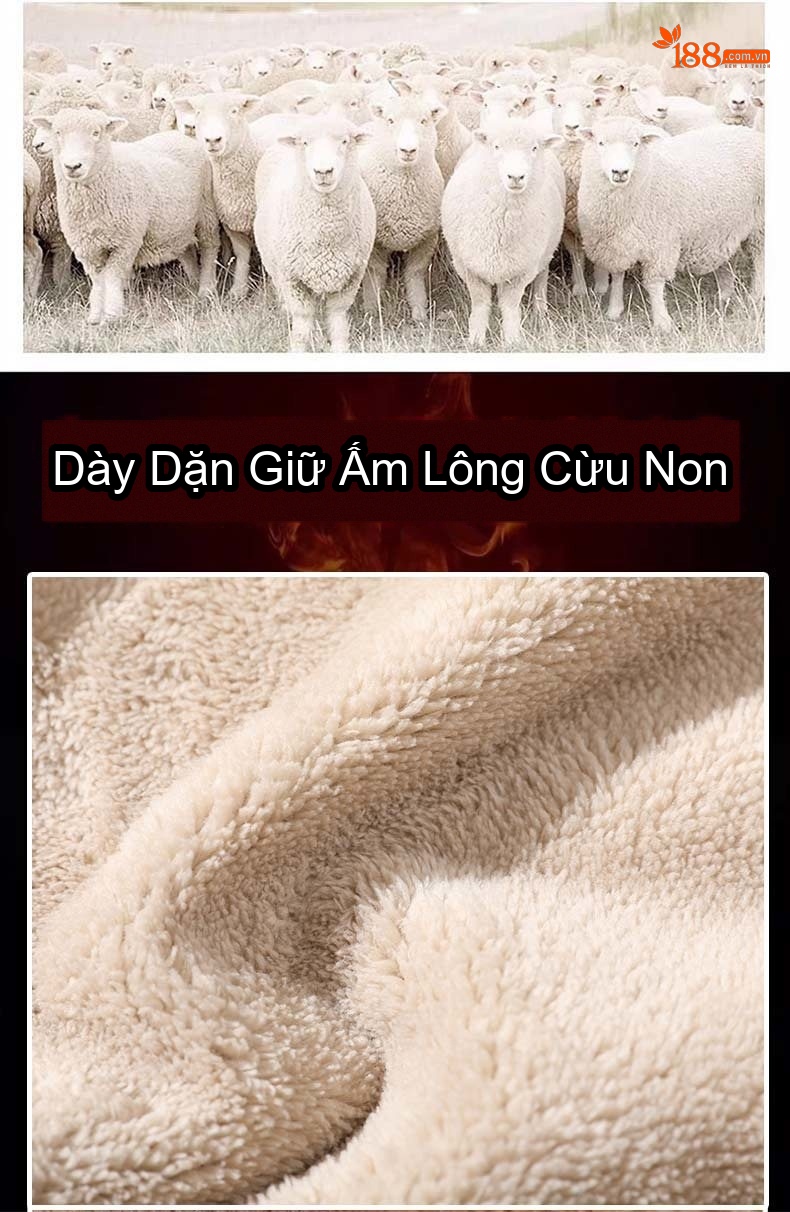 Quần Dài Nam Lông Cừu Non Dày Dặn Giữ Ấm Dáng Rộng Màu Đen, Xanh Navy, Xám, Xanh Olive... chi tiết 4