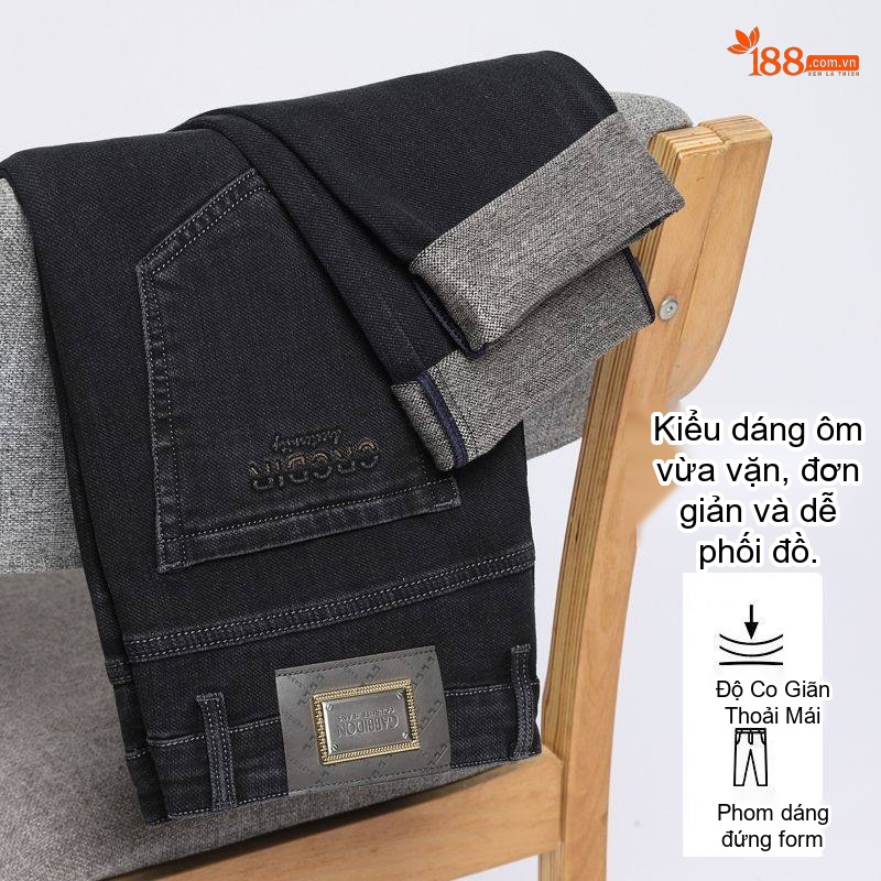 Quần Jean Nam Dáng Ôm Vừa Vặn Dài Phong Cách Trung Niên, Doanh Nhân, Thoải Mái, Co Giãn Màu Đen, Xanh Đậm