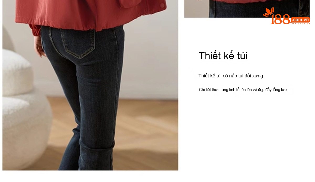 Áo Khoác Gió Nữ Form Ngắn Thiết Kế Túi Hộp Phong Cách Casual Màu Đỏ Gạch, Đen, Kem chi tiết 17
